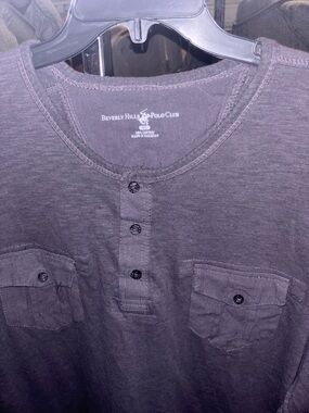 Beverly Hills Polo Club Men's Dark Gray Long-Sleeve Henley with Chest Pockets